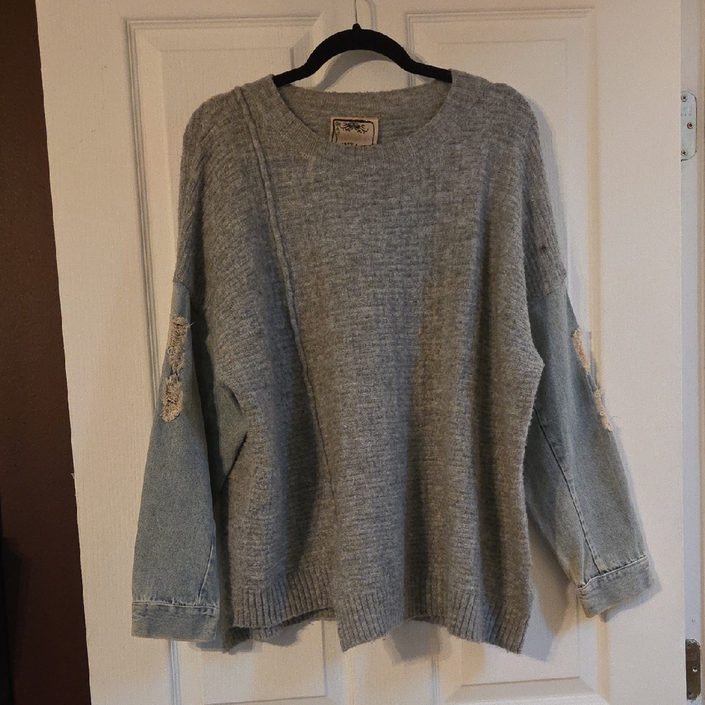 Very Cool Oversized Jean Sleeve Sweater By Vintage Concepts.